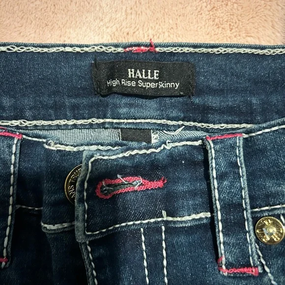 Hallee True Religion Dark Blue Jeans with Pink Stitching - Picture 3 of 4